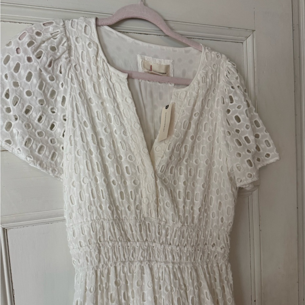 White Anthropologie eyelet midi somerset dress NWT SIZE M - Picture 5 of 6